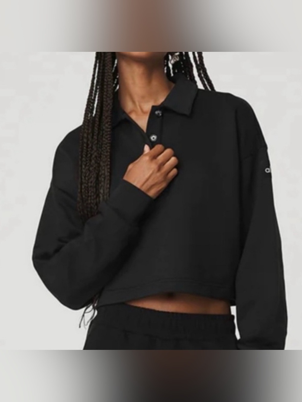 ALO Yoga Black Cropped Polo Sweatshirt